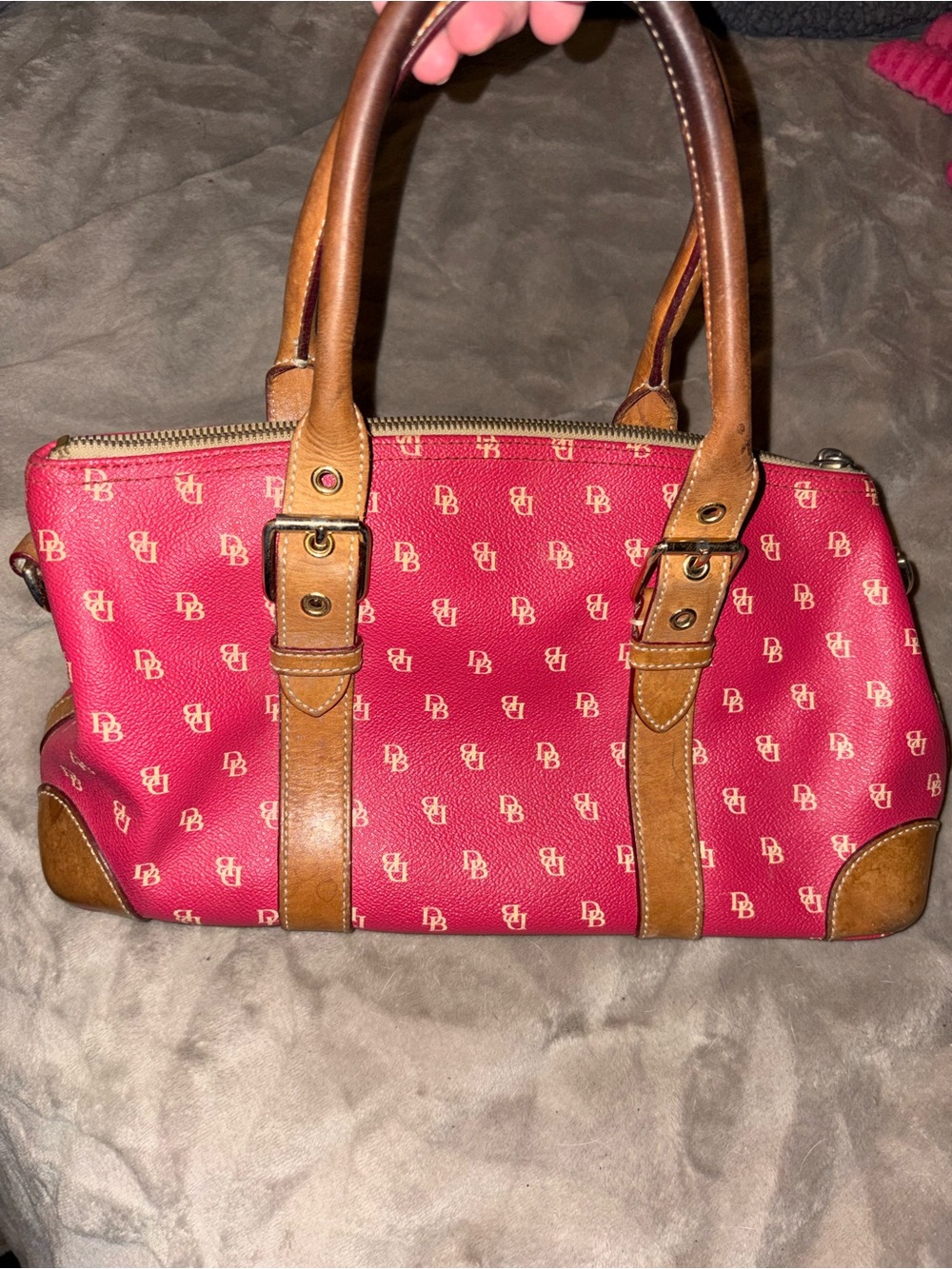 Dooney & Bourke P Logo Satchel with Brown Leather Trim